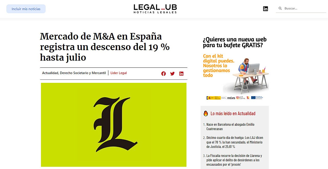Mercado de M&A en Espaa registra un descenso del 19 % hasta julio